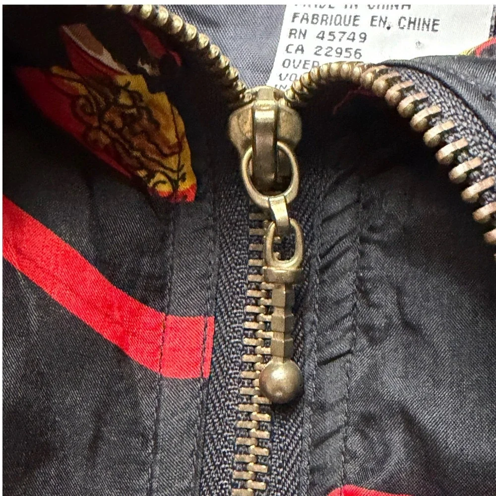 Vintage Silk Bomber Jacket Womens‎ XL Red Equestrian Baroque Leopard Print 90s